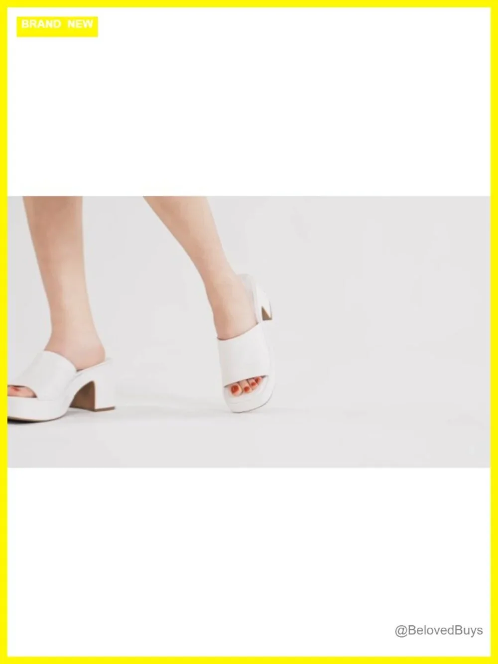 Chunky Platform Heel Sandals Square Toe Slip On Faux Leather
